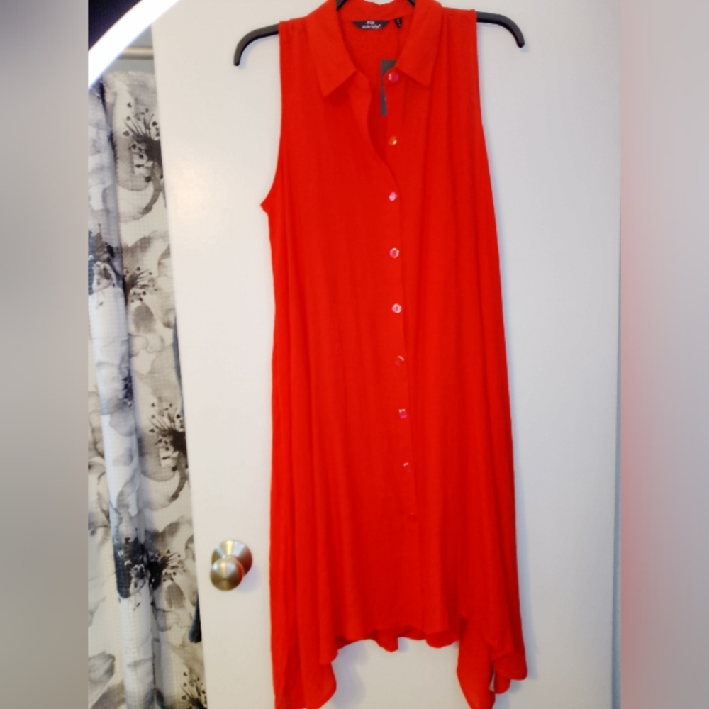 Mlle Gabrielle Sleeveless Red Button-Down Dress With Slip Dress
